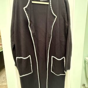 Black Long Cardigan with White Trim